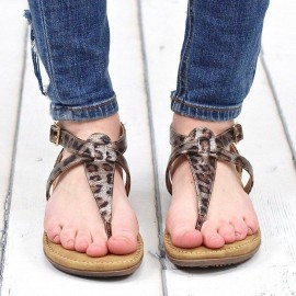 Women Casual Leopard Flip Flops Zipper Flat Sandals