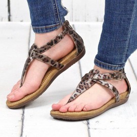 Women Casual Leopard Flip Flops Zipper Flat Sandals