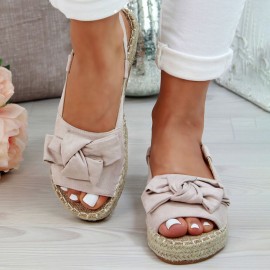 Plus Size Women Butterfly Knot Peep Toe Woven Platform Buckle Sandals