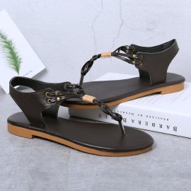 Large Size Women Retro Beach Slip On Flip Flops Flat Sandals