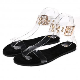 Big Size Women Summer Transparent Ankle Strap Buckle Flat Sandals