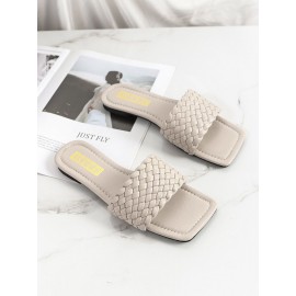 Women Square Toe Solid Color knitted Slip On Slippers