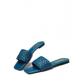 Women Square Toe Solid Color knitted Slip On Slippers