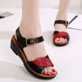 Leaves Comfortable Buckle Wedges Summer Sandals