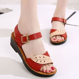 Leaves Comfortable Buckle Wedges Summer Sandals