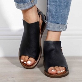 Women Minimalist Fish Mouth Hook Loop Rome Flat Sandals