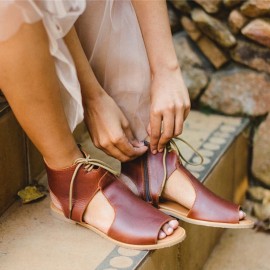 Women Hollow Out Comfy Retro Size Zipper Casual Flat Sandals