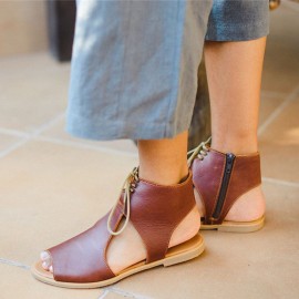 Women Hollow Out Comfy Retro Size Zipper Casual Flat Sandals