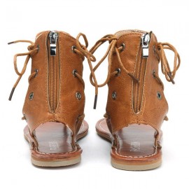 Extra Size Vintage Clip Toe Lace Up Lady Flat Roma Sandals