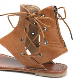 Extra Size Vintage Clip Toe Lace Up Lady Flat Roma Sandals