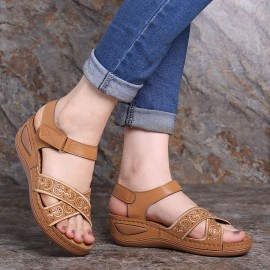Stitching Cross Strap Hook Loop Lightweight Summer Casual Sandals