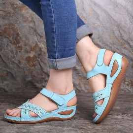 Stitching Cross Strap Hook Loop Lightweight Summer Casual Sandals