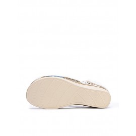 Women Large Size Animal Print Flowers Decor Hand Stitching Comfy Casual Beach Wedges Slippers