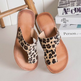 Plus Size Women Comfy Soft Leopard Clip Toe Flat Slippers