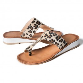 Plus Size Women Comfy Soft Leopard Clip Toe Flat Slippers