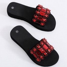 Women The Beads Rhinestone Soft Bottom Slippers