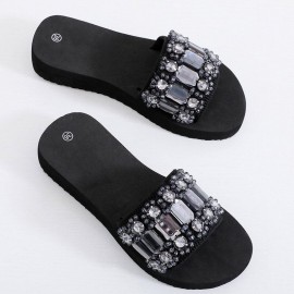 Women The Beads Rhinestone Soft Bottom Slippers