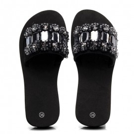 Women The Beads Rhinestone Soft Bottom Slippers