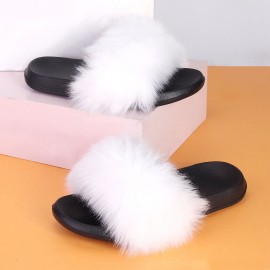 Plus Size Women Plush Decor Comfy Non Slip Sliders Slippers