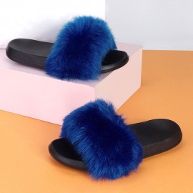 Plus Size Women Plush Decor Comfy Non Slip Sliders Slippers