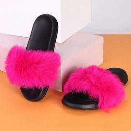 Plus Size Women Plush Decor Comfy Non Slip Sliders Slippers