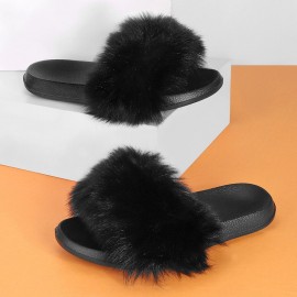 Plus Size Women Plush Decor Comfy Non Slip Sliders Slippers