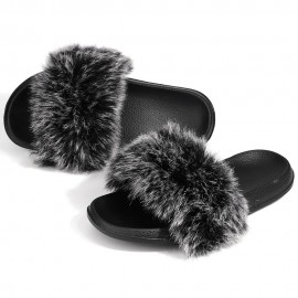 Plus Size Women Plush Decor Comfy Non Slip Sliders Slippers