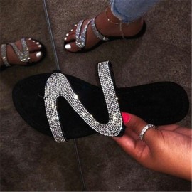 Women Rhinestone Decor Durable Non Slip Beach Slippers