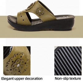Women Daily Comfy Flowers Hollow Slip On Wedges Slippers