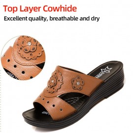 Women Daily Comfy Flowers Hollow Slip On Wedges Slippers