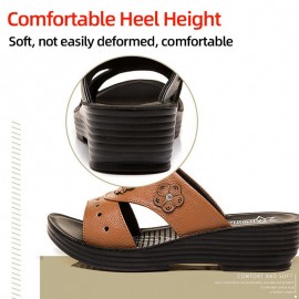 Women Daily Comfy Flowers Hollow Slip On Wedges Slippers