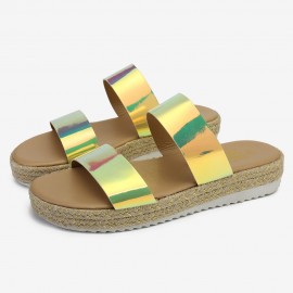 Women Double Gradient Color Strap Comfy Non Slip Espadrille Platform Slippers