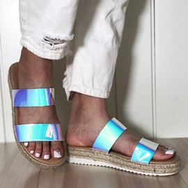 Women Double Gradient Color Strap Comfy Non Slip Espadrille Platform Slippers