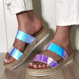 Women Double Gradient Color Strap Comfy Non Slip Espadrille Platform Slippers