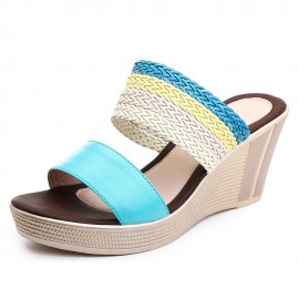 Women Casual Weaven Platform Wedge Heel Peep Toe Slippers