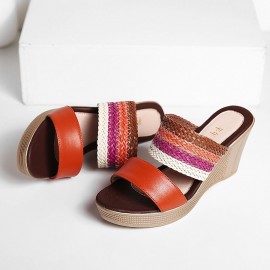 Women Casual Weaven Platform Wedge Heel Peep Toe Slippers