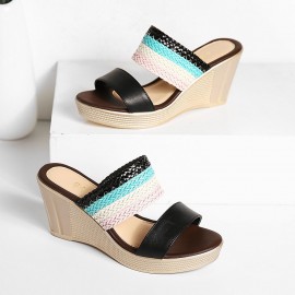 Women Casual Weaven Platform Wedge Heel Peep Toe Slippers