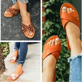 Women Cross Strap Comfy Non Slip Beach Casual Flat Slippers