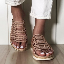 Women Rhinestone Decor Hollow Out Platform Casual Slippers