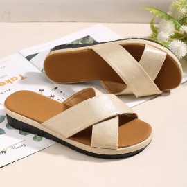Large Size Women Comfy Open Toe Solid Color Non Slip Wedges Slippers