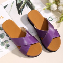 Large Size Women Comfy Open Toe Solid Color Non Slip Wedges Slippers