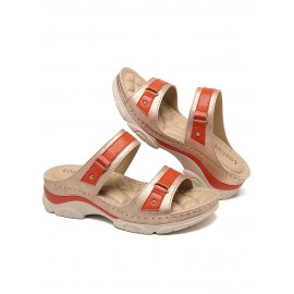 LOSTISY Stripe Slippers Color Block Stitching Women Beach Wedges Slippers