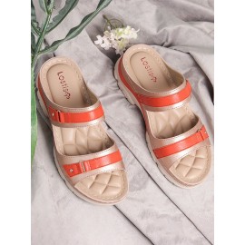 LOSTISY Stripe Slippers Color Block Stitching Women Beach Wedges Slippers